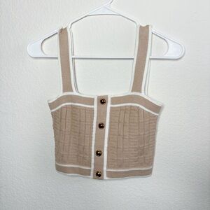 Tan and White Knit Button Crop Top
